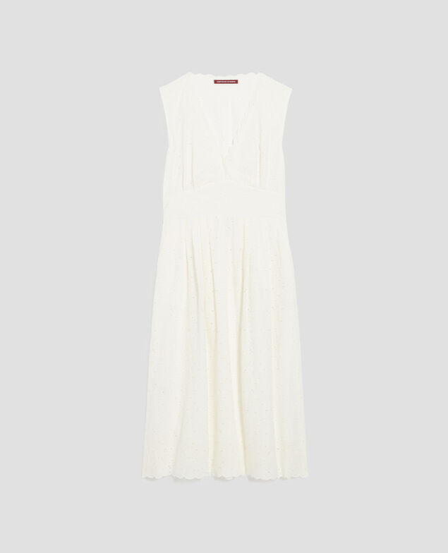 Langes Kleid mit Lochstickerei H003 white