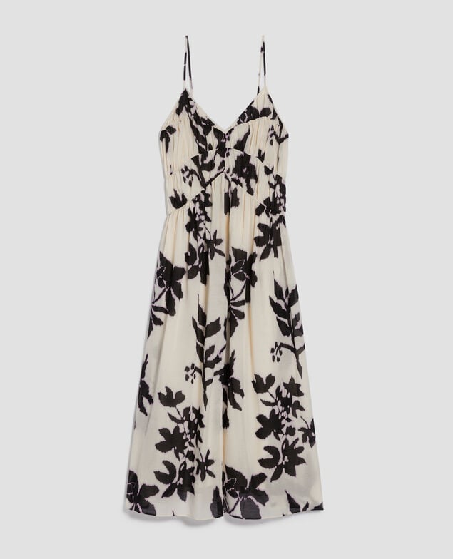 Langes, fließend fallendes Trägerkleid aus Baumwollvoile J304 blurry fl ecru