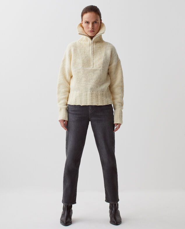 Rollkragenpullover mit Reißverschluss I010 glass green beige