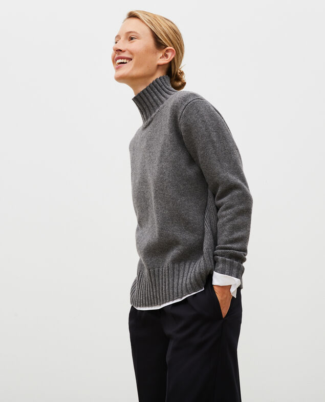 Wollpullover mit Stehkragen und breitem Rippstrick Medium grey melange