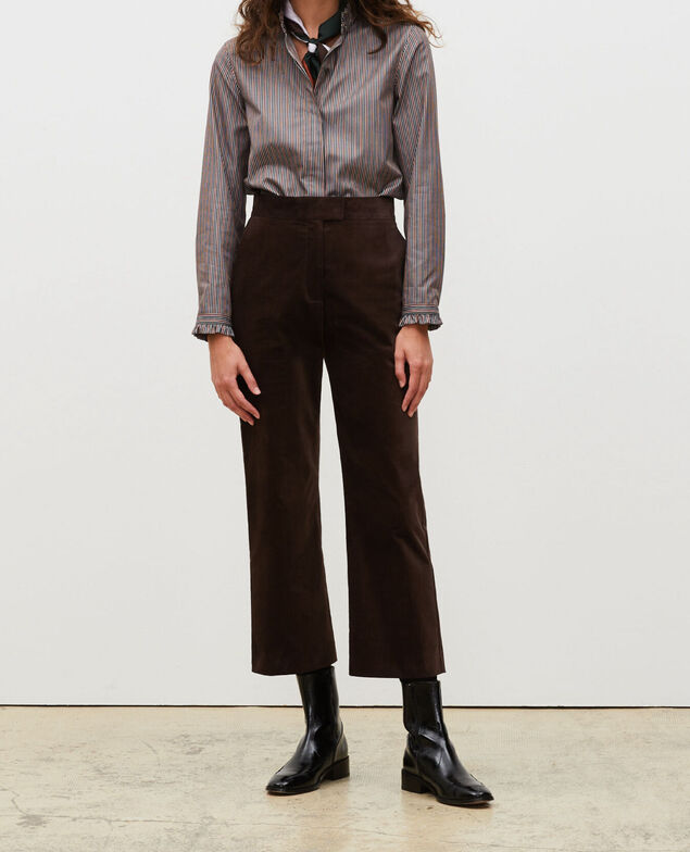 Flare Samthose mit hoher Taille und 7/8-Länge Coffee bean