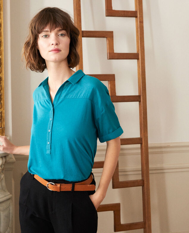 Bimaterial-Bluse Harbor blue