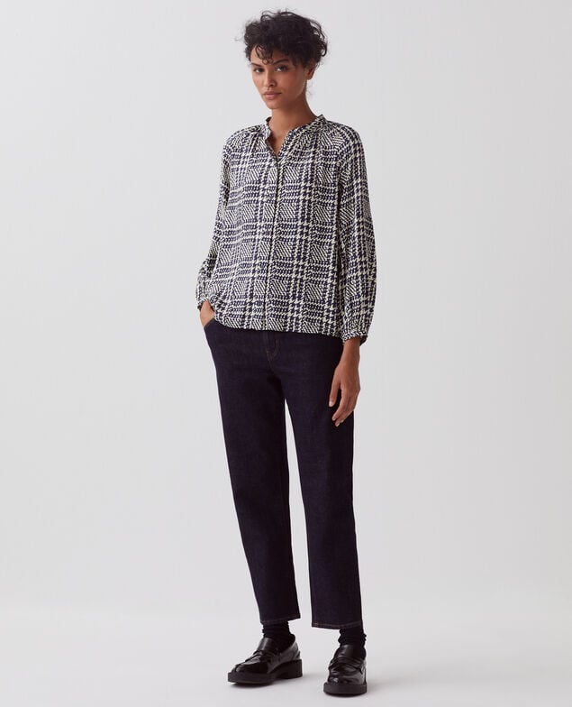 Fließend fallende Langarmbluse I681 houndstooth ble