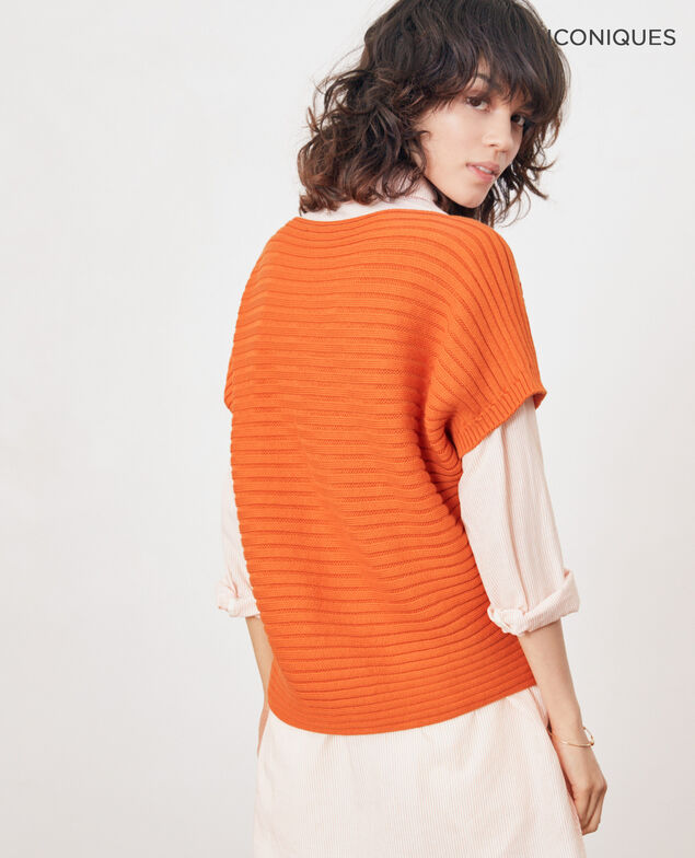 Nahtloser Rippstrickpullover mit kurzen Ärmeln Tangerine