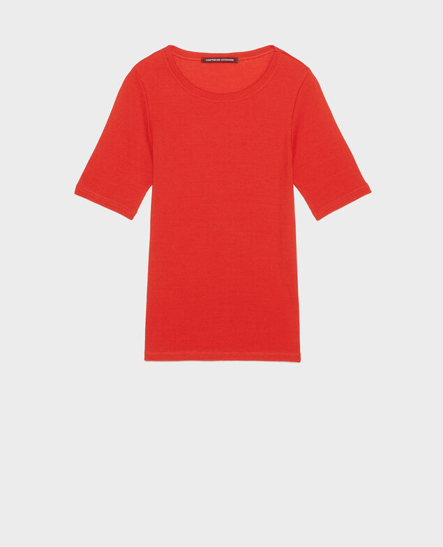 T-Shirt mit feinem Rippstrick aus merzerisierter Baumwolle Fiery red
