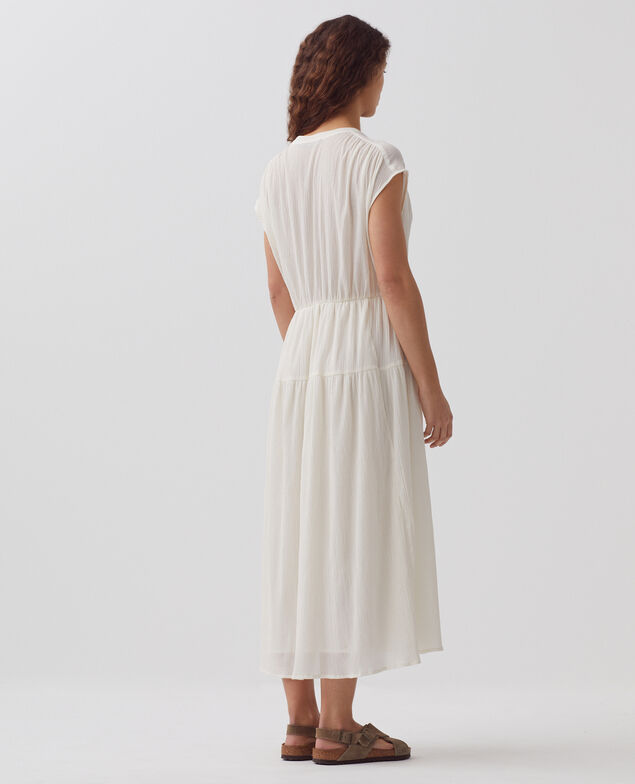 Langes Kleid aus Plissee-Baumwolle H303 white swan