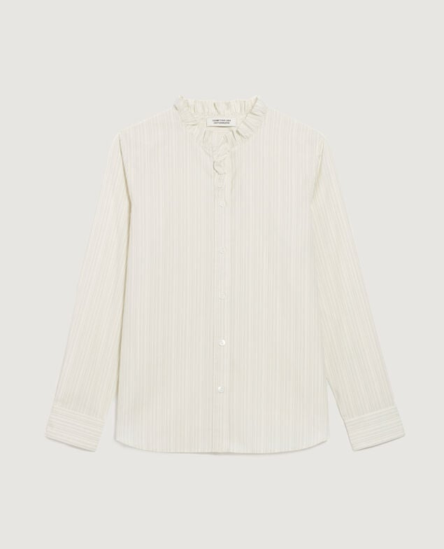 Bluse mit Volant-Kragen K013 st ecru black