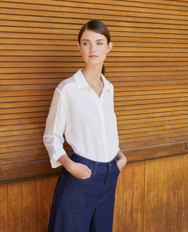 Bluse mit Spitze Weiß