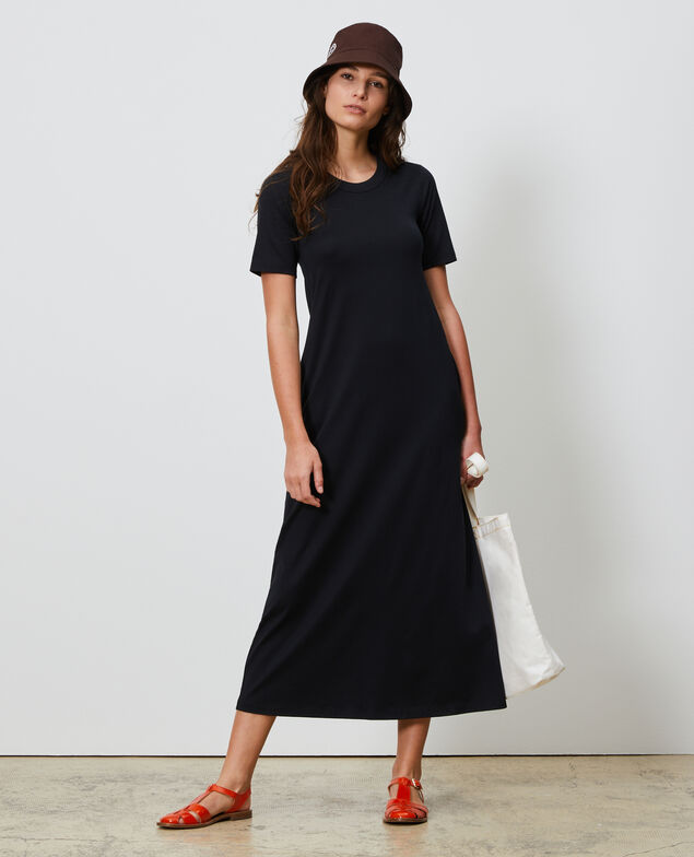 Langes Kleid aus Baumwolle mit Rundhalsausschnitt Black beauty