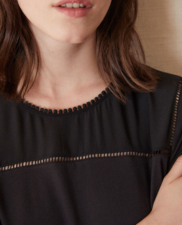 T-Shirt aus Bimaterial mit Troddeldetails Noir
