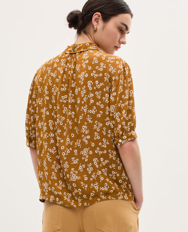 Fließend fallende Kurzarmbluse K480 daisy camel