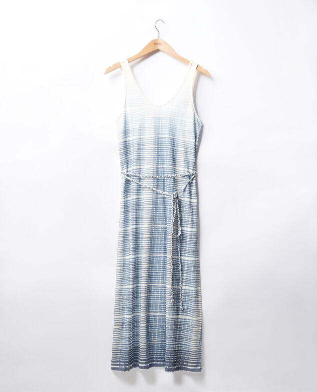 Halblanges Kleid aus Leinen Tie&dye washed blue