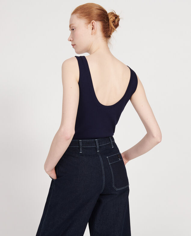 Top mit feinem Rippstrick aus merzerisierter Baumwolle Maritime blue