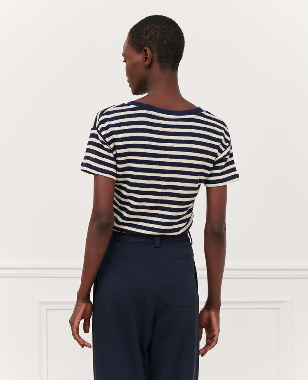 SARAH - T-Shirt mit V-Ausschnitt aus Leinen 123 stripes heather