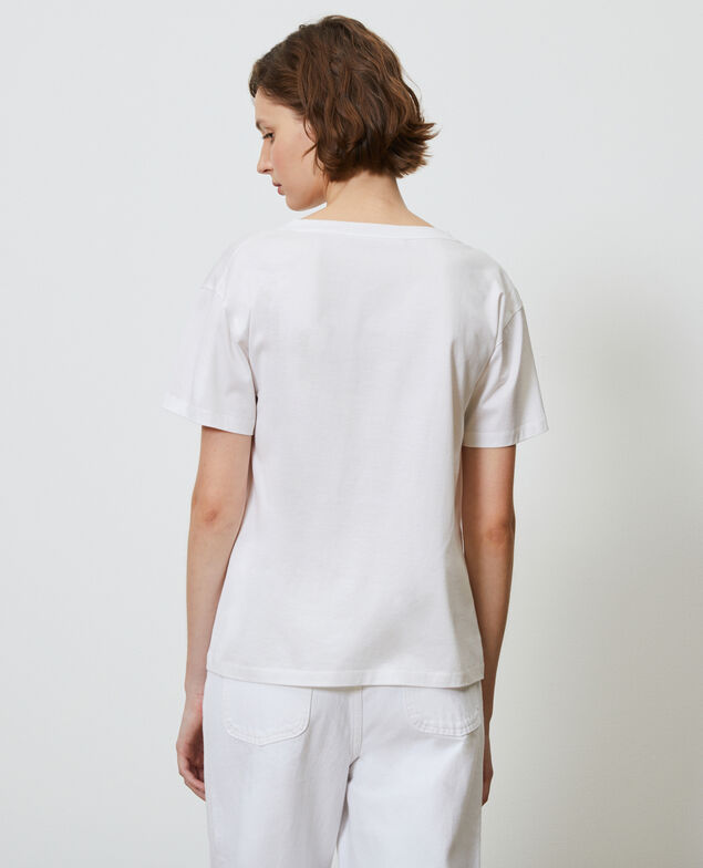 T-Shirt aus Baumwolle mit V-Ausschnitt Optical white