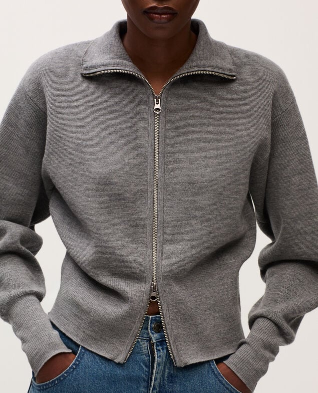 Cardigan aus Merinowolle mit Reißverschluss K070 mel gray