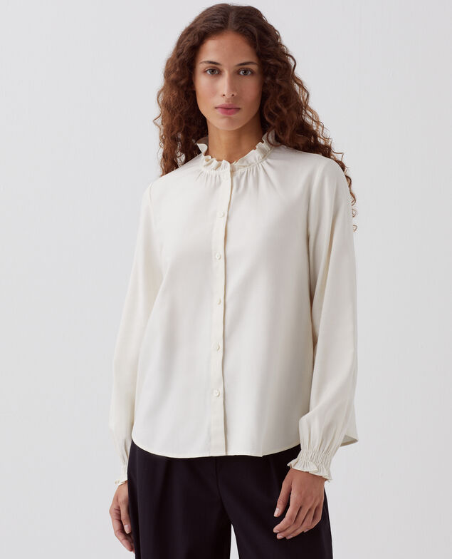 Bluse mit Volant-Kragen I012 papyrus creme