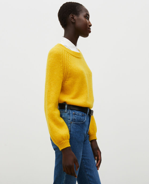 Weiter Wollpullover mit U-Boot-Ausschnitt Lemon curry