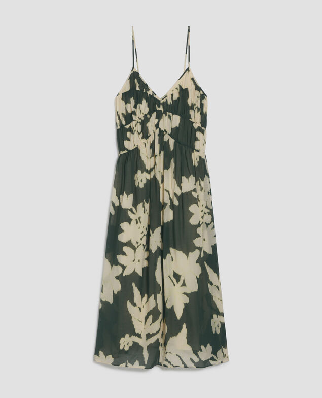 Langes, fließend fallendes Trägerkleid aus Baumwollvoile J591 blurry fl dark g