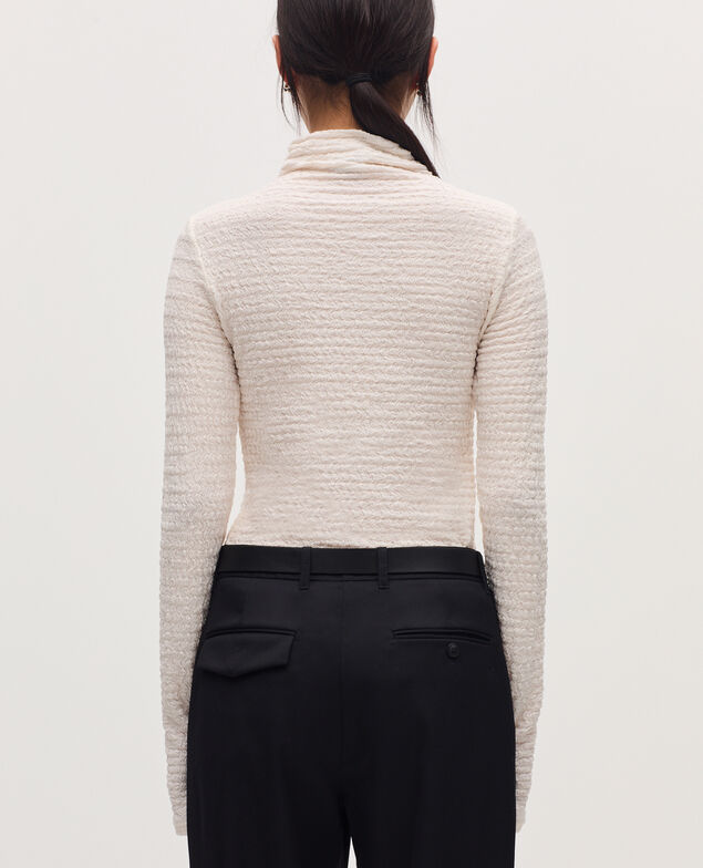 Strukturiertes Top mit Stehkragen K000 white