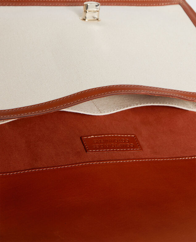 Tasche mit Klappe aus Stoff und Leder Gardenia camel