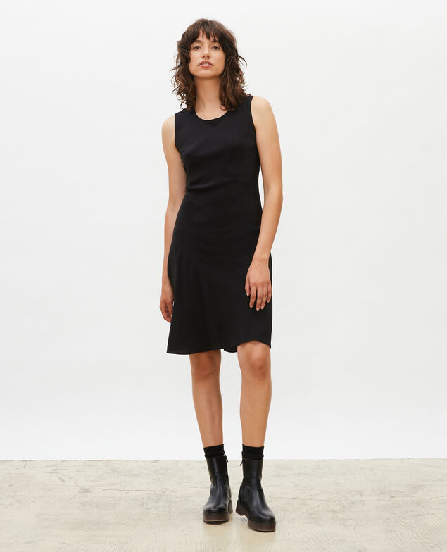 Schräg geschnittenes, ärmelloses Seidenkleid Black beauty