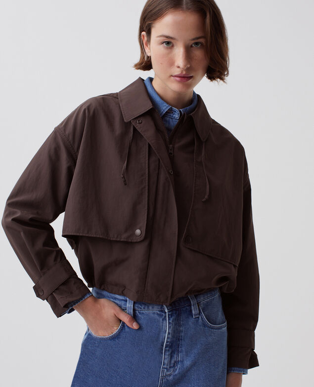 Kurzer Blouson mit wasserabweisender Kapuze J790 chocolate plum