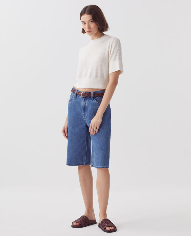 Kurzer Kurzarmpullover H013 gardenia