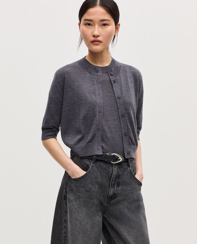 Cardigan aus Merinowolle und Seide K071 rabbit gray