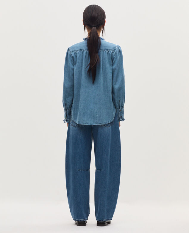 Bluse mit Volantkragen aus Baumwolle J621 light blue