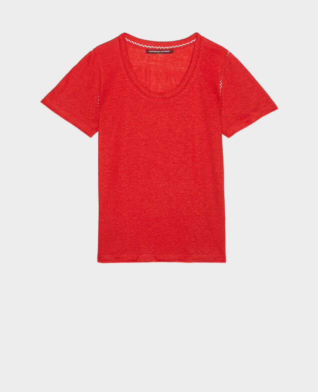 T-Shirt aus Leinen Fiery red
