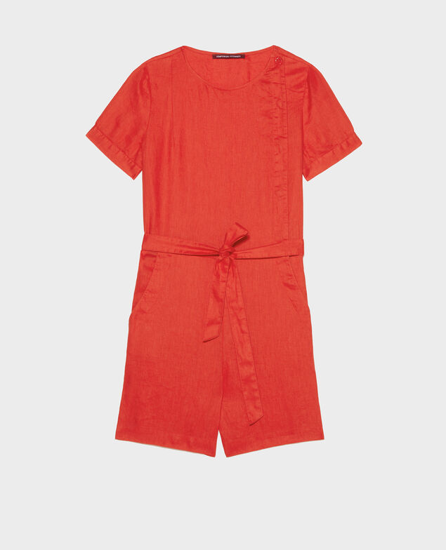 Kurzer Jumpsuit aus Leinen Fiery red