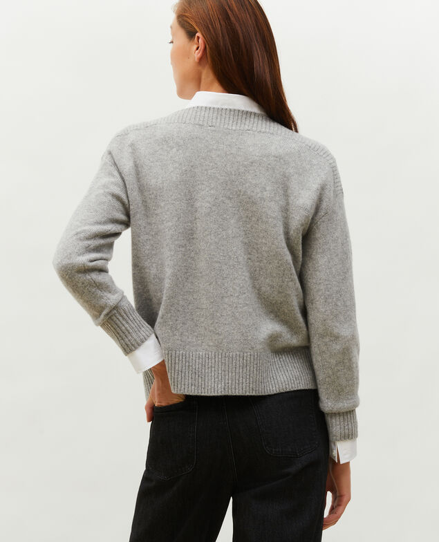 Pullover aus Kaschmir mit U-Boot-Kragen Light grey melange