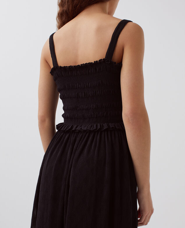 Fließend fallendes, langes gesmocktes Kleid H091 black beauty