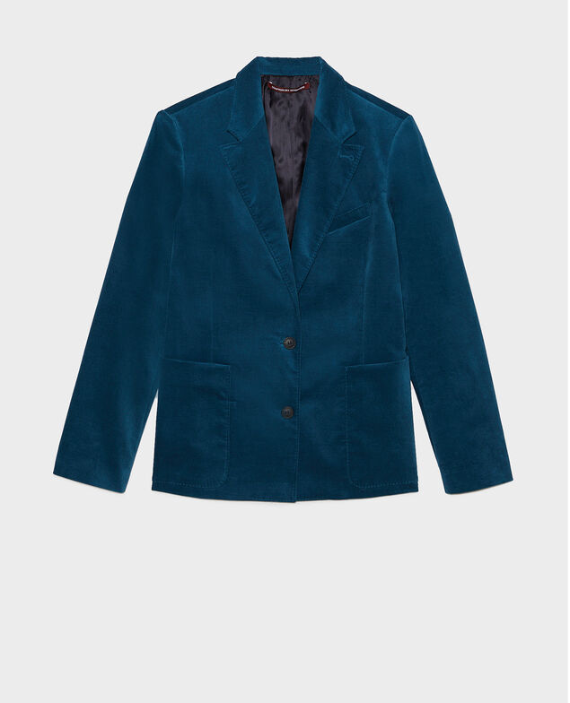 Blazer aus Samt zwei Knöpfe Blue coral