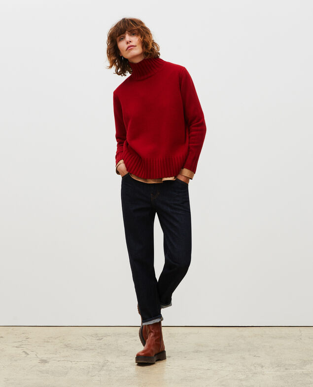 Wollpullover mit Stehkragen und breitem Rippstrick Royale red