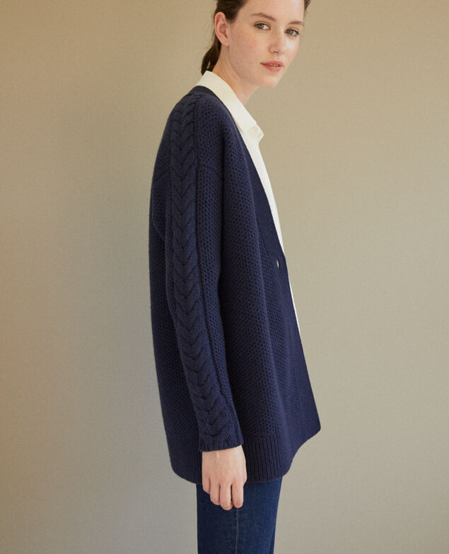 Strickjacke mit Flechtdetails Blau