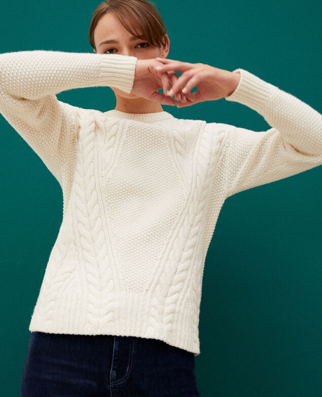Pullover mit Zopfmuster Weiß