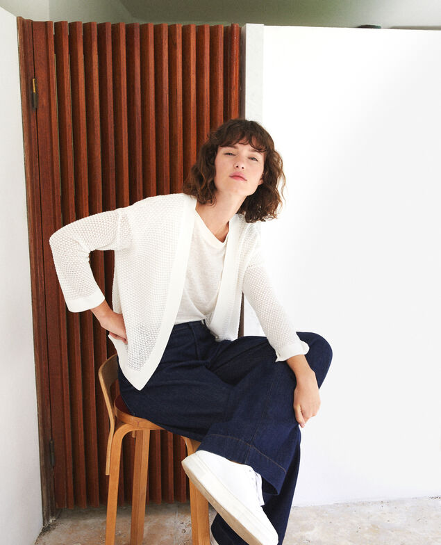 Cardigan mit Ajourmusterstrick Weiß