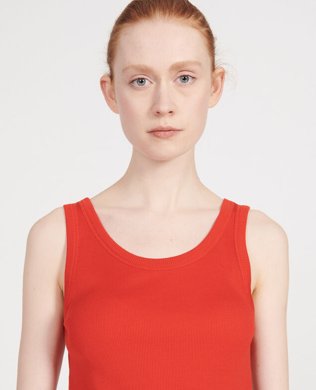 Top mit feinem Rippstrick aus merzerisierter Baumwolle Fiery red