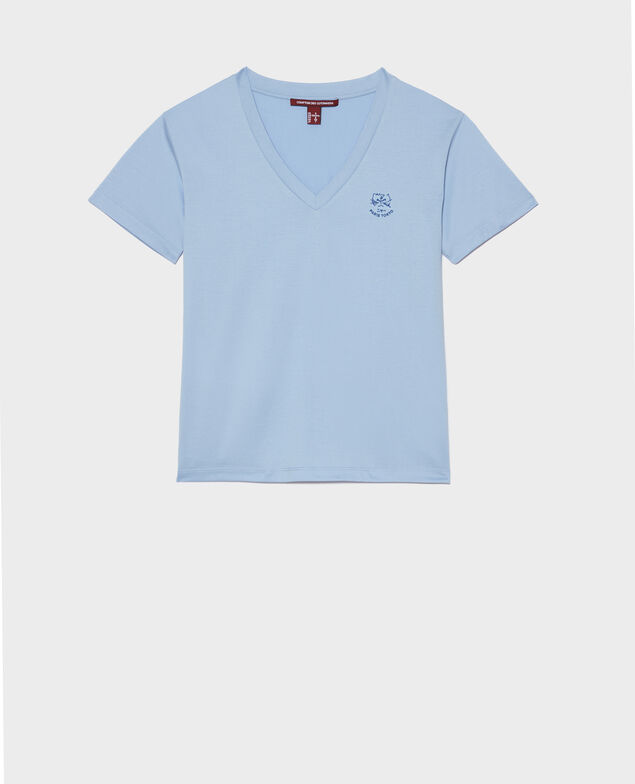 Besticktes T-Shirt aus Baumwolle Blue heron