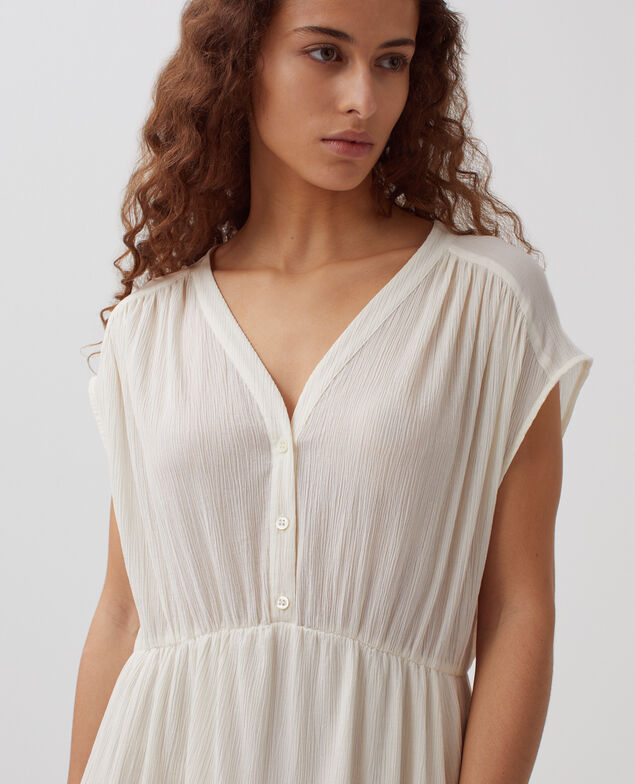 Langes Kleid aus Plissee-Baumwolle H303 white swan