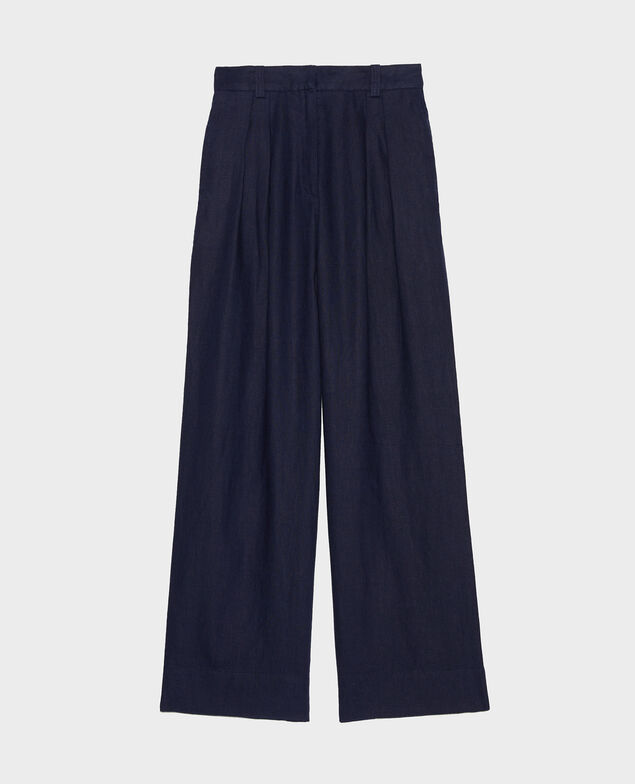 YVONNE - Hose mit hoher Taille aus Leinen Maritime blue
