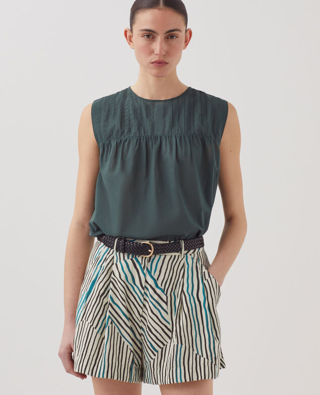 Bedruckte, fließend fallende Shorts Zebrastreifenmuster J014 big zebra ecru