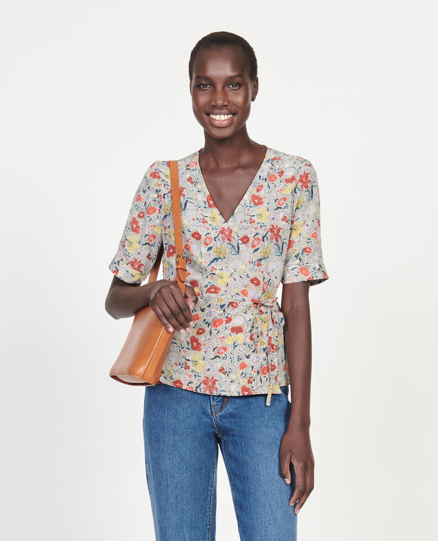  Wickelbluse aus Seide mit Flowerprint Print eden cream