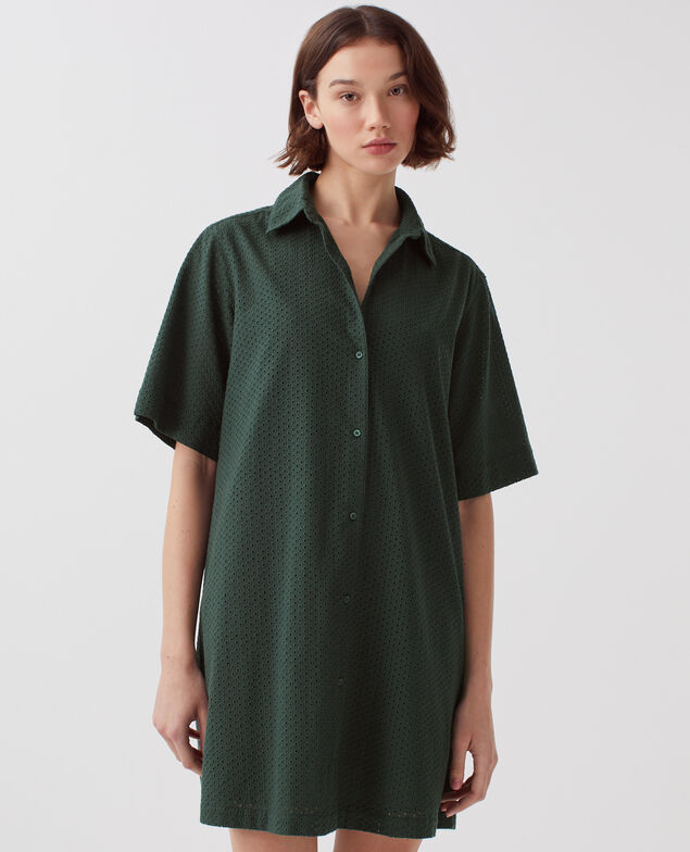 Kurzes besticktes Hemdkleid aus Baumwolle J590 spruce green