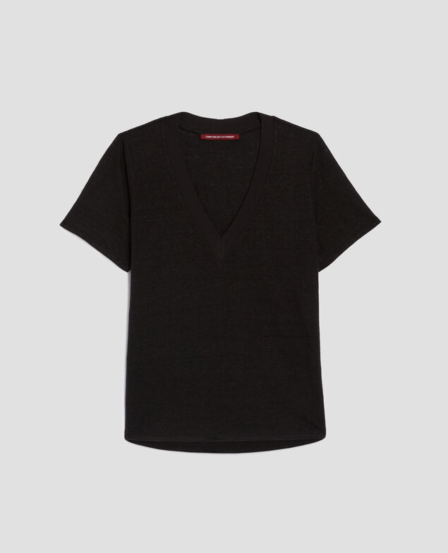 SARAH - T-Shirt mit V-Ausschnitt aus Leinen H091 black beauty