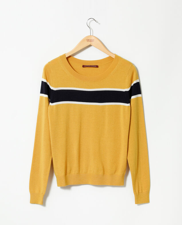 Cardigan aus Merinowolle Golden spice/peacoat/off white
