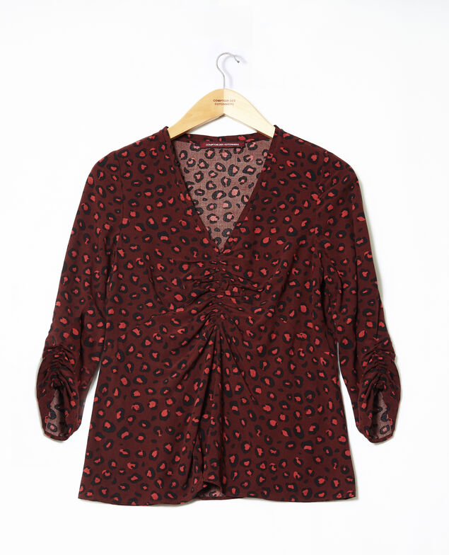 Bluse mit Raffungen Braun