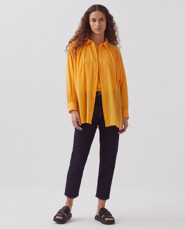 Bluse aus Plissée-Baumwolle H450 artisan's gold